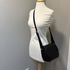 Reiss structured black crossbody Cleo bag leather purse flap saddle bag minimal